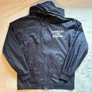 Assh*les Live Forever Hooded Windbreaker Parka Jacket M Navy Blue Coat Full Zip